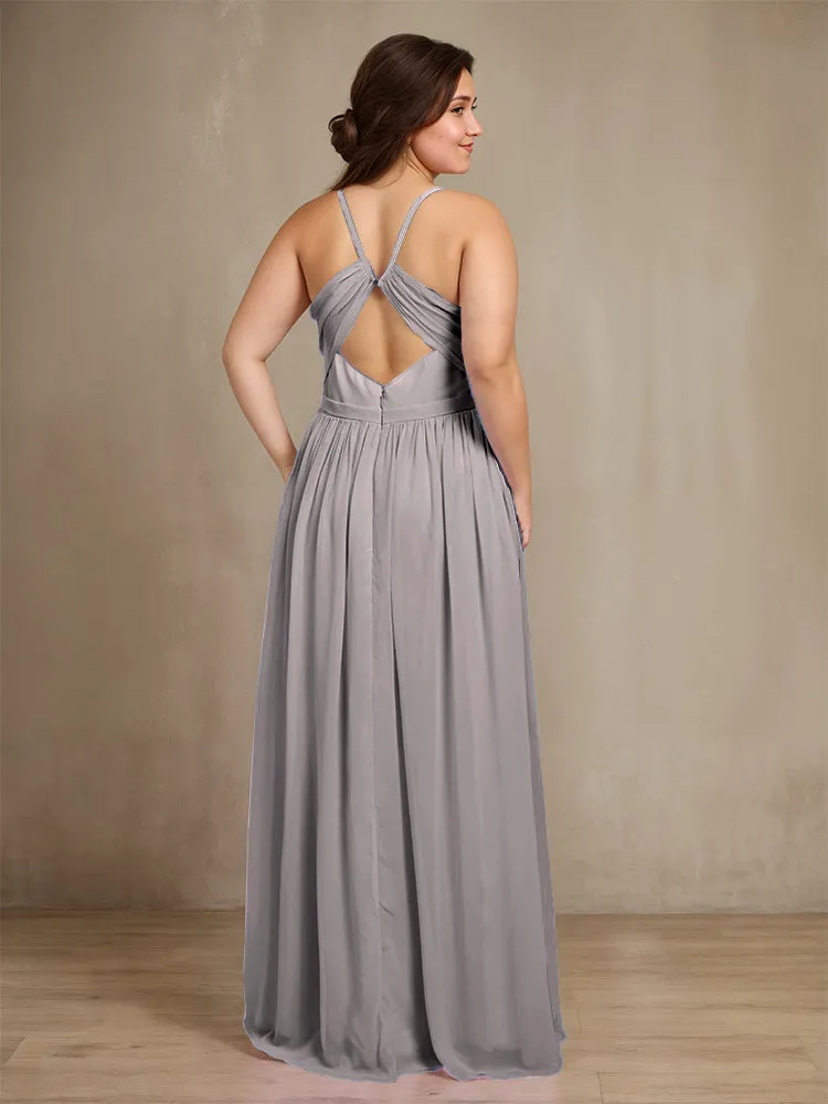 Sweetheart A Line Spaghetti Straps Plus Size Bridesmaid Dresses with Slit