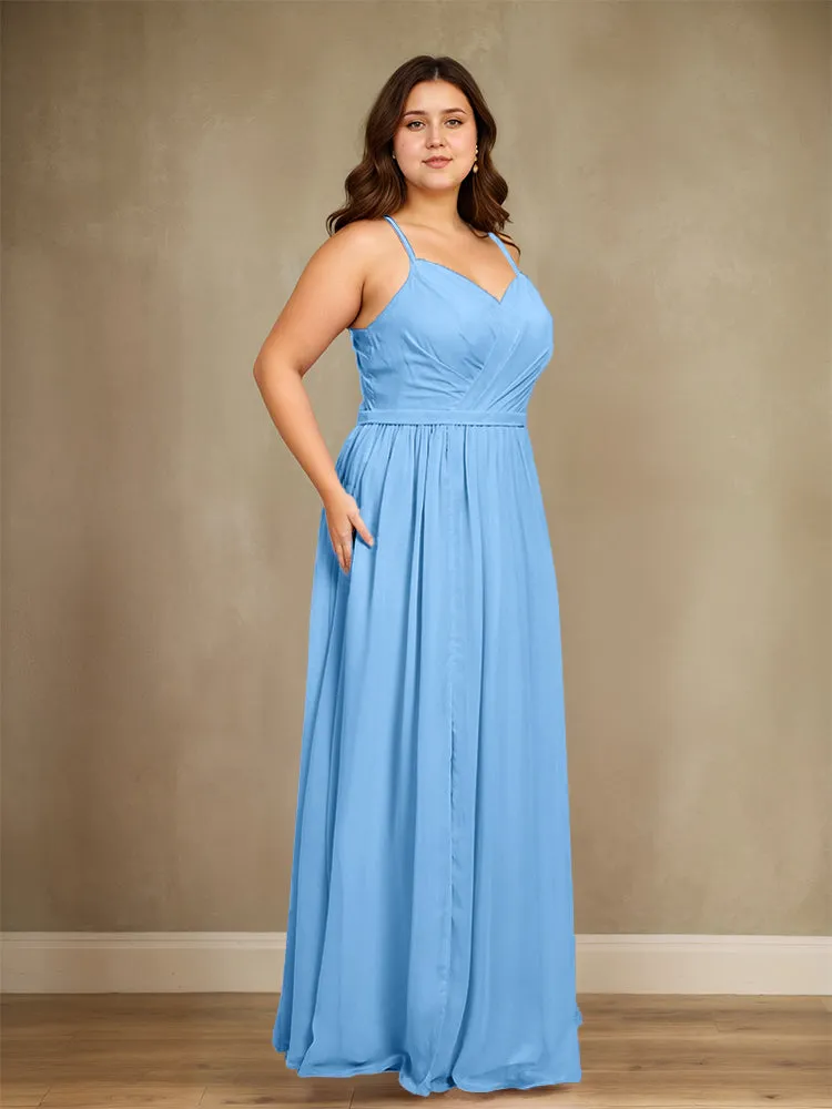 Sweetheart A Line Spaghetti Straps Plus Size Bridesmaid Dresses with Slit