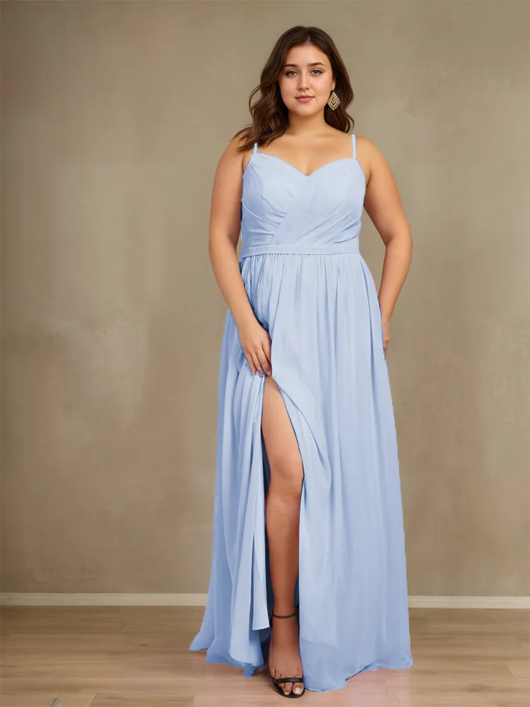 Sweetheart A Line Spaghetti Straps Plus Size Bridesmaid Dresses with Slit
