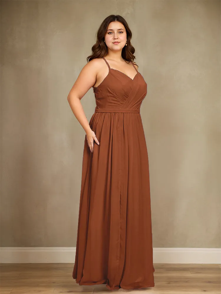 Sweetheart A Line Spaghetti Straps Plus Size Bridesmaid Dresses with Slit