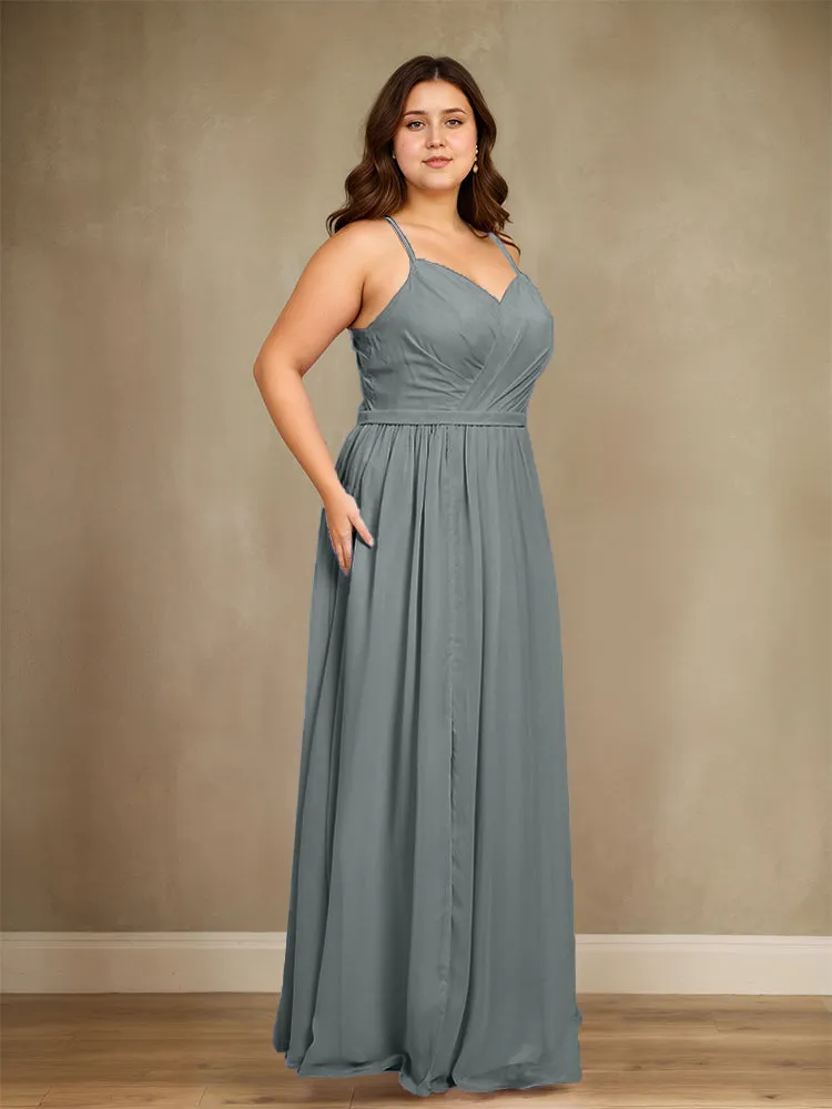 Sweetheart A Line Spaghetti Straps Plus Size Bridesmaid Dresses with Slit