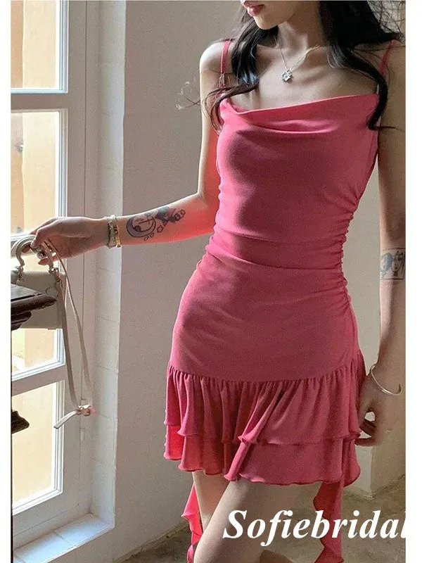 Sweety Pink Spaghetti Straps Mermaid Mini Dresses/ Homecoming Dresses, HD0236