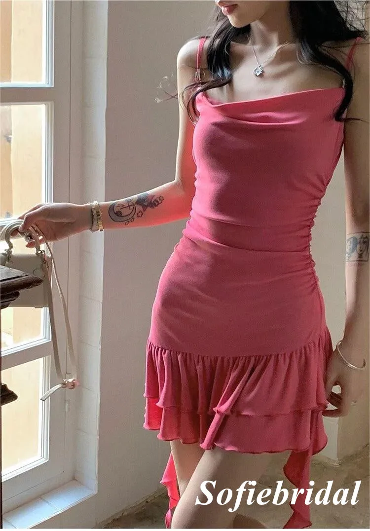 Sweety Pink Spaghetti Straps Mermaid Mini Dresses/ Homecoming Dresses, HD0236