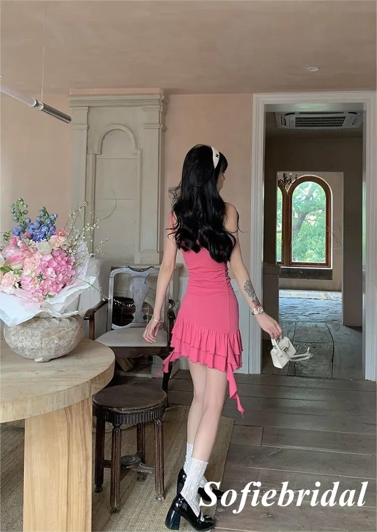 Sweety Pink Spaghetti Straps Mermaid Mini Dresses/ Homecoming Dresses, HD0236