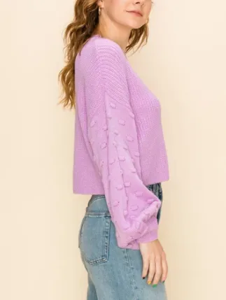 Swiss Dot Lantern Sleeve Cropped Sweater