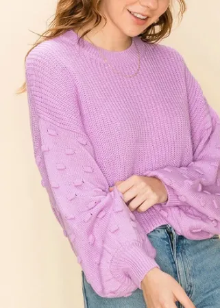 Swiss Dot Lantern Sleeve Cropped Sweater