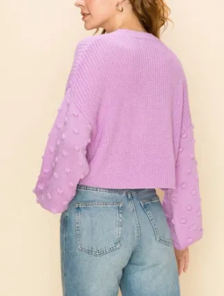 Swiss Dot Lantern Sleeve Cropped Sweater