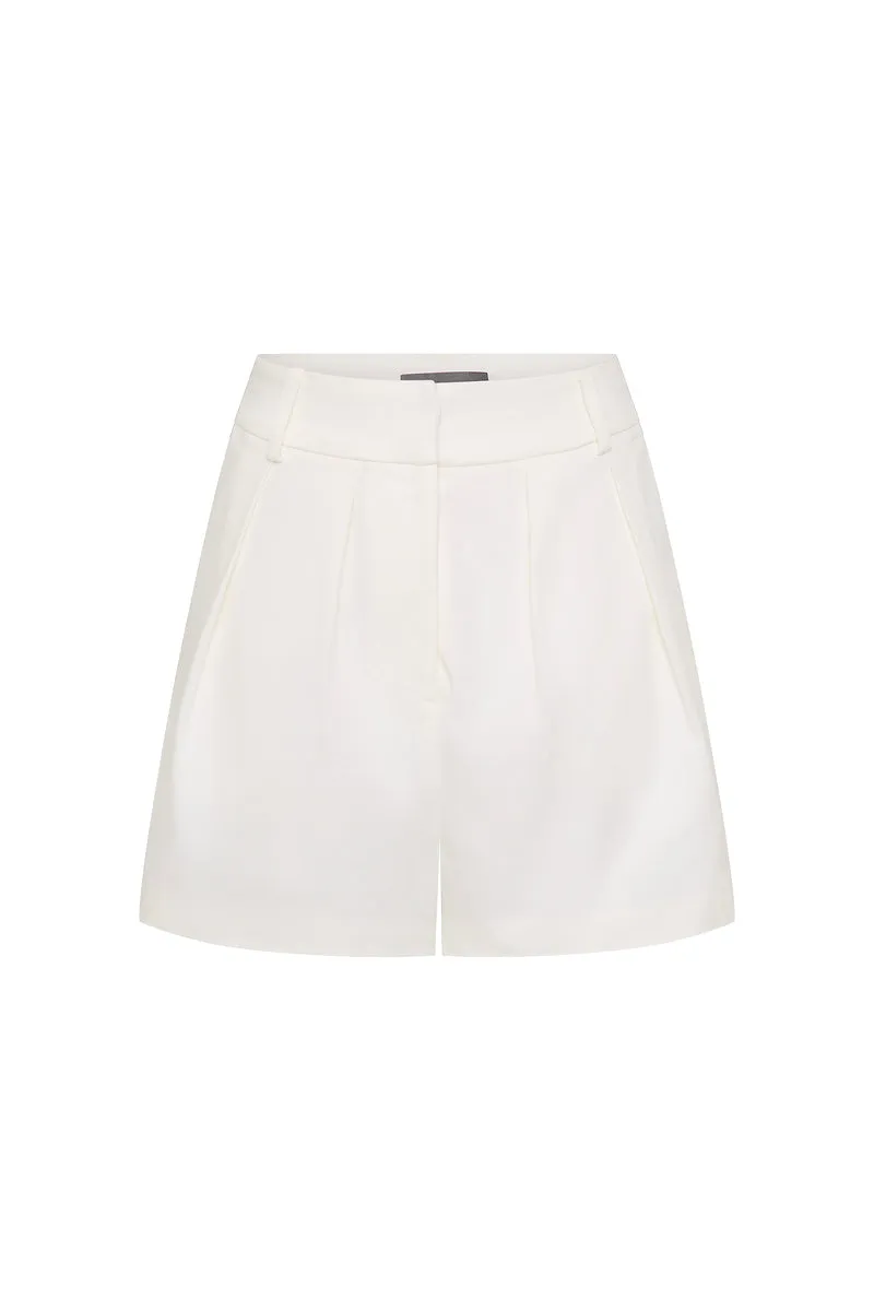 TAILORED PLEAT SHORTS - WHITE COTTON