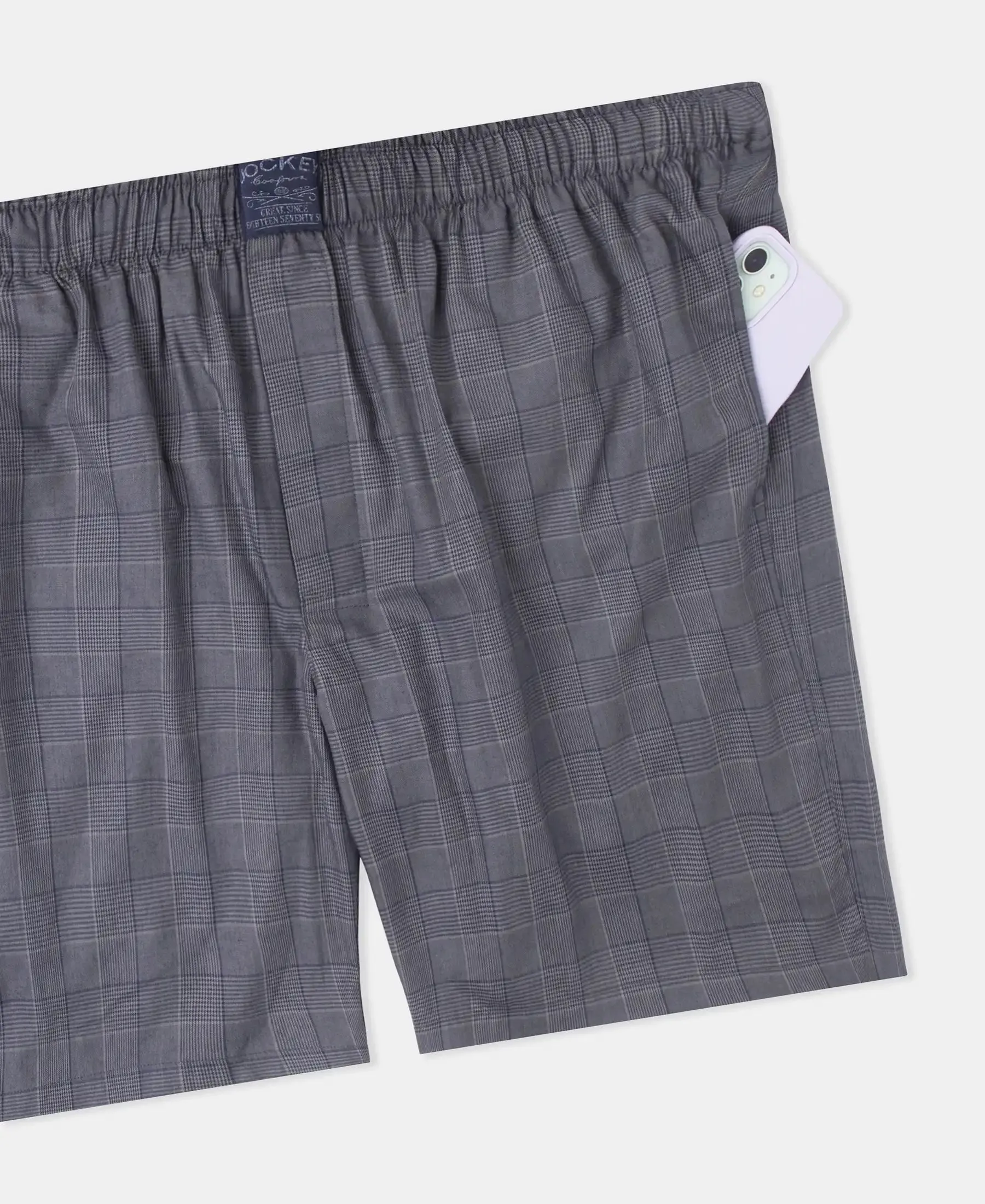 Tencel Lyocell Cotton Checkered Boxer Shorts with Side Pockets - Navy