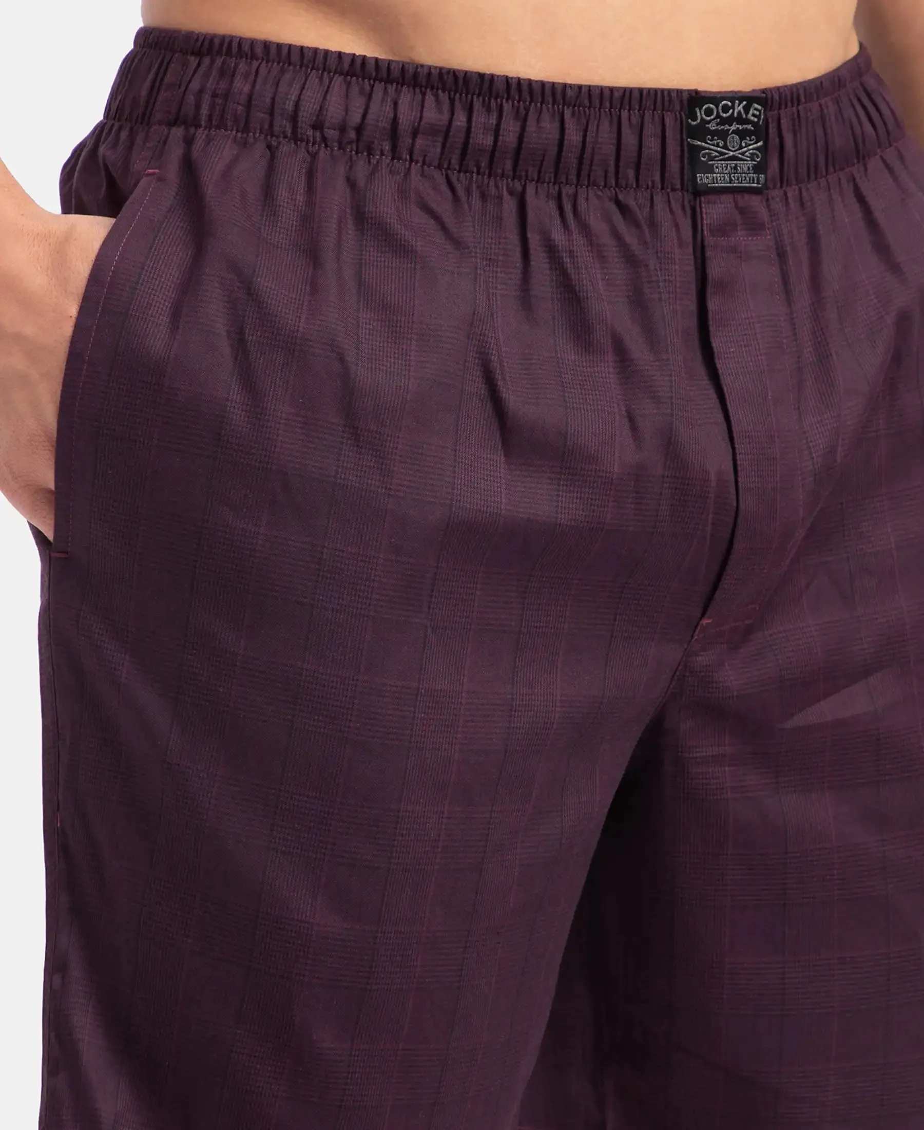 Tencel Lyocell Cotton Checkered Boxer Shorts with Side Pockets - Potent Purple