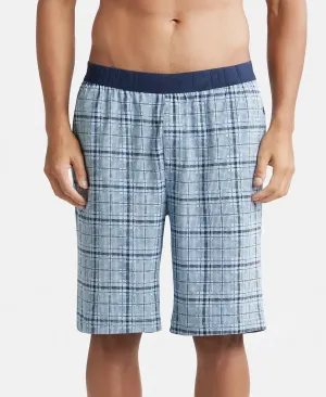Tencel Micro Modal Cotton Elastane Stretch Regular Fit Checkered Sleep Shorts with Side Pockets - Light Blue Print1
