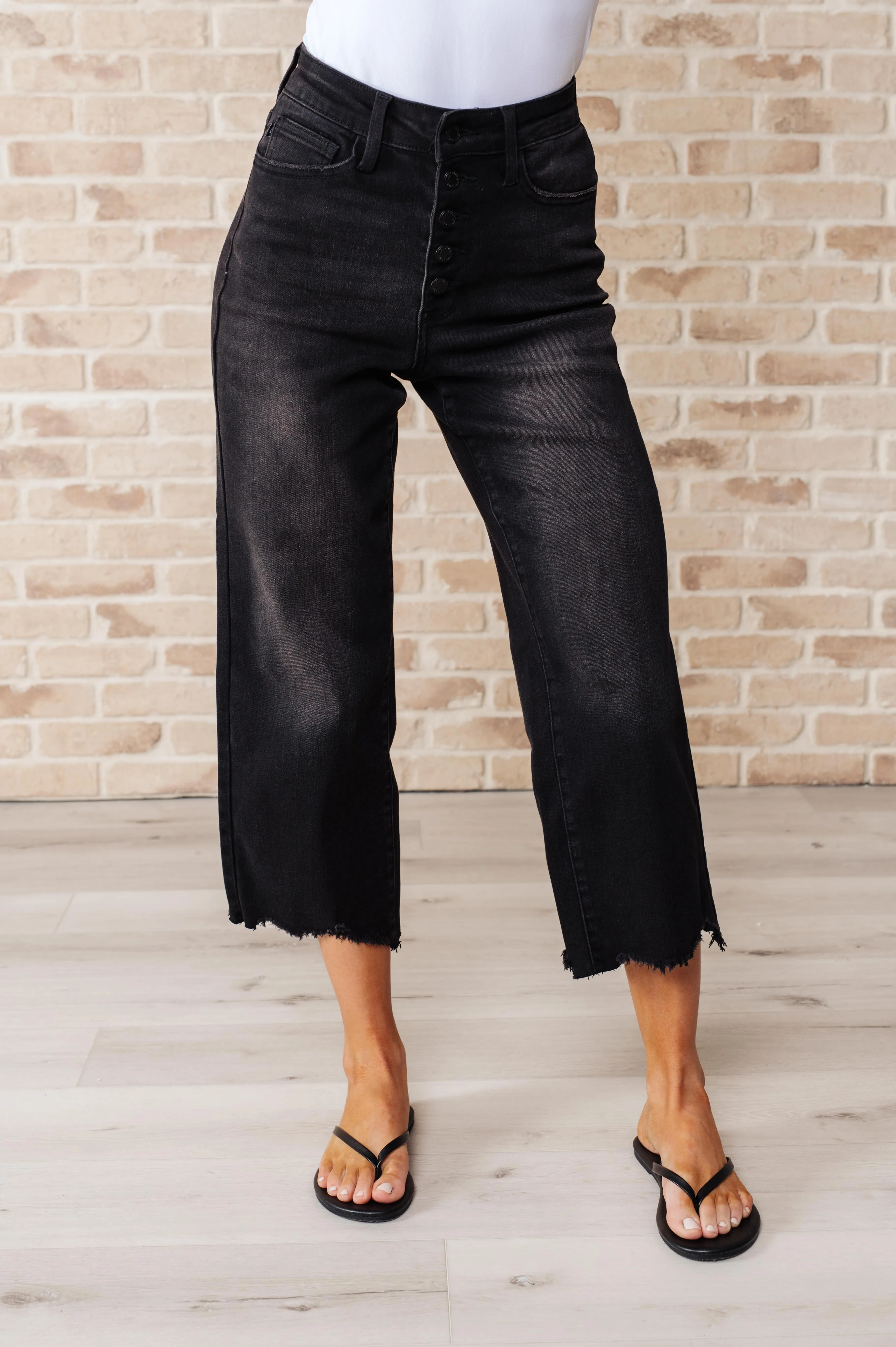 The Alesha- Button Fly Wide Leg Crop Judy Blue Jeans