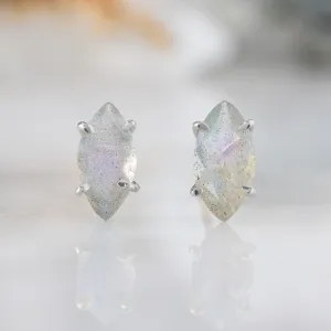 The Labradorite Marquise Stud Earrings | 14K White Gold