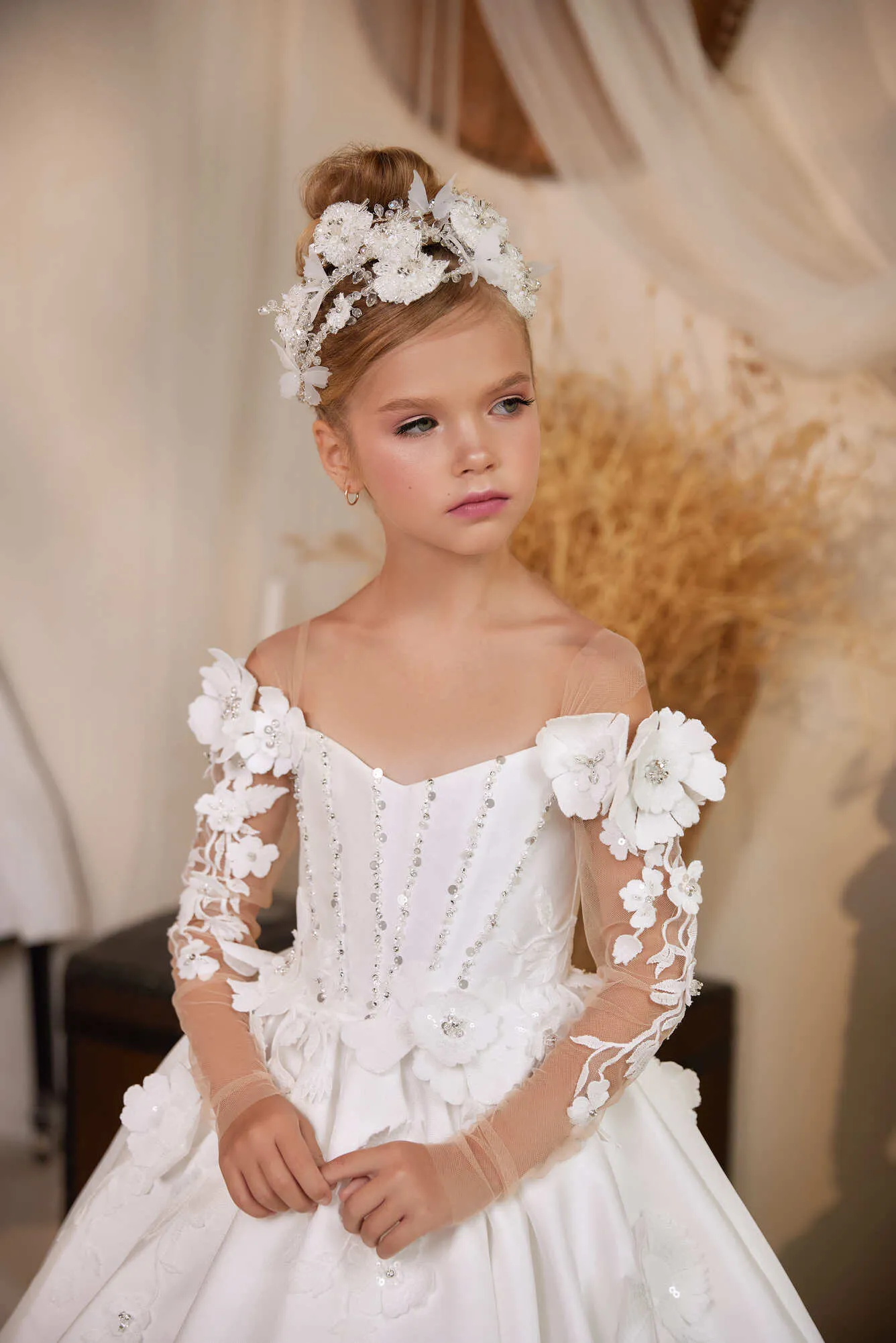 Veronica Mikado Off the Shoulder Flower Girl Dress