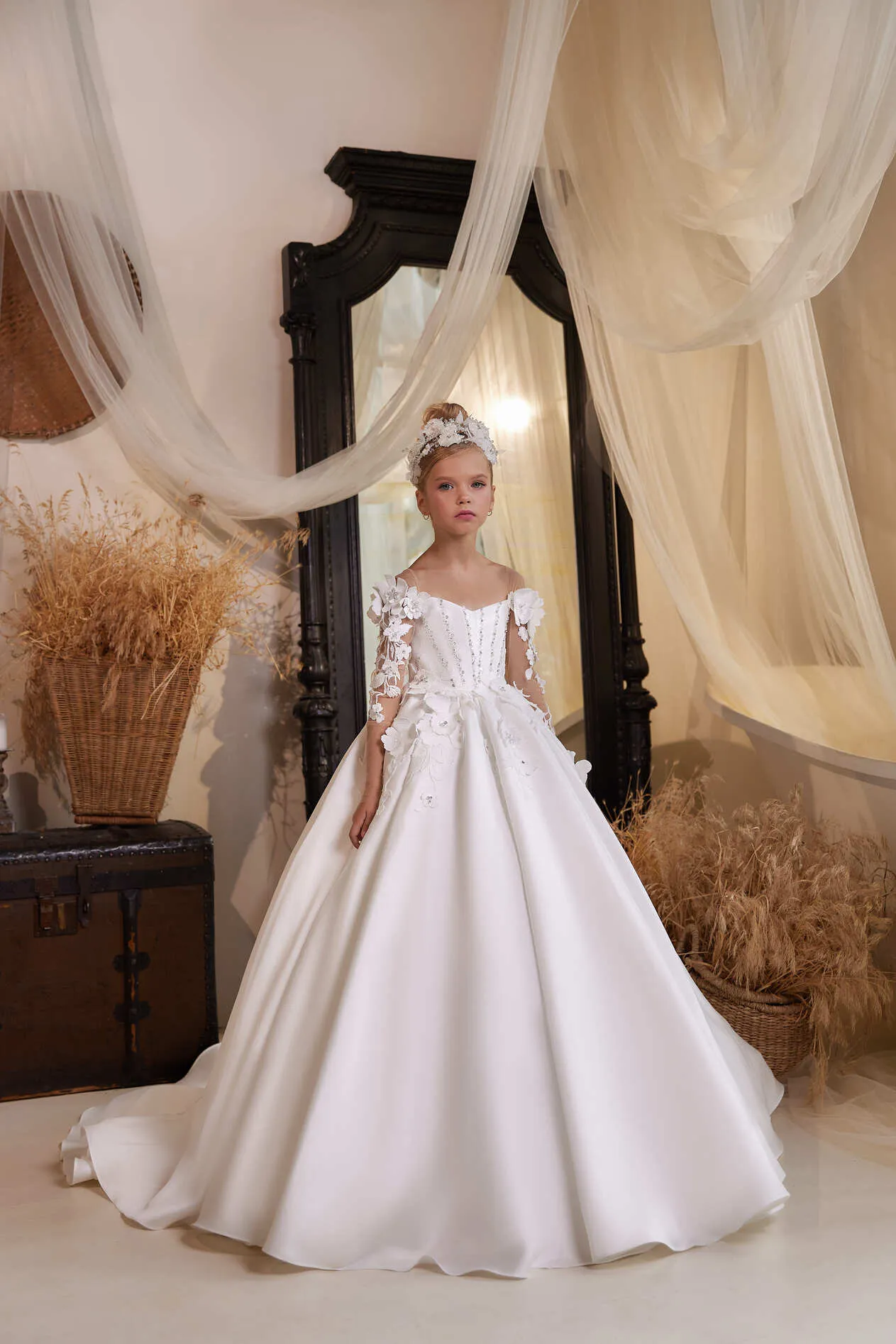 Veronica Mikado Off the Shoulder Flower Girl Dress