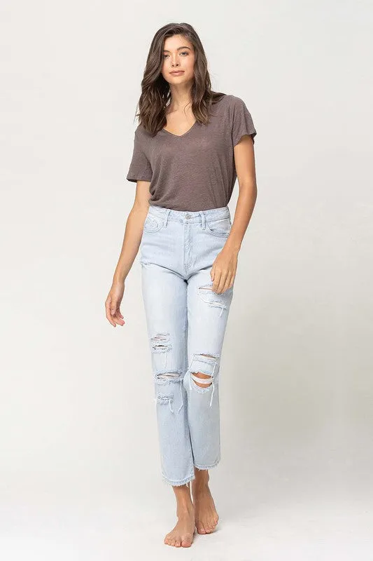 VERVET by Flying Monkey Super High Rise Distressed Crop Straight Jeans