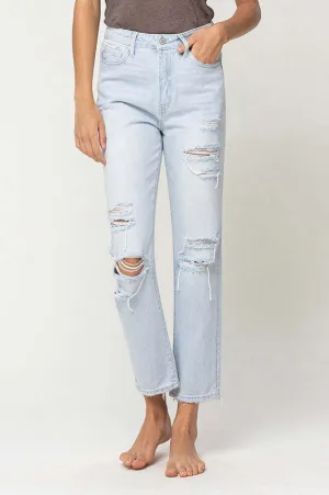 VERVET by Flying Monkey Super High Rise Distressed Crop Straight Jeans