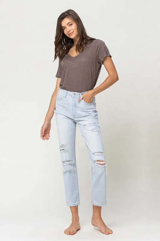 VERVET by Flying Monkey Super High Rise Distressed Crop Straight Jeans