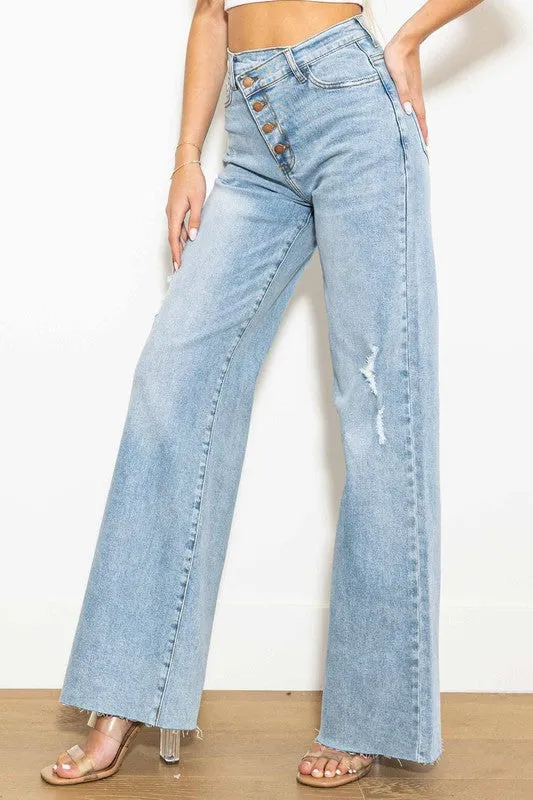 Vibrant M.i.U Criss Cross High Waisted Wide Leg Jeans