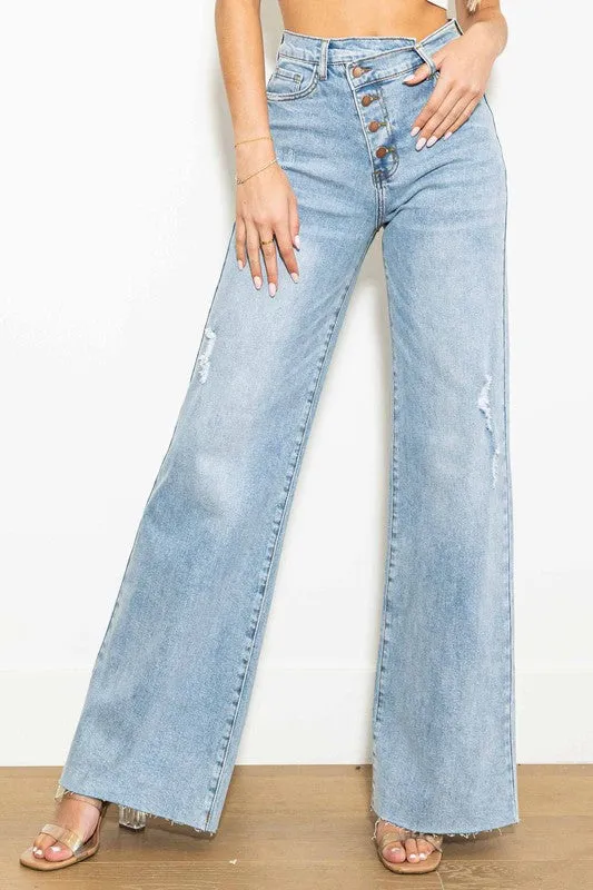 Vibrant M.i.U Criss Cross High Waisted Wide Leg Jeans