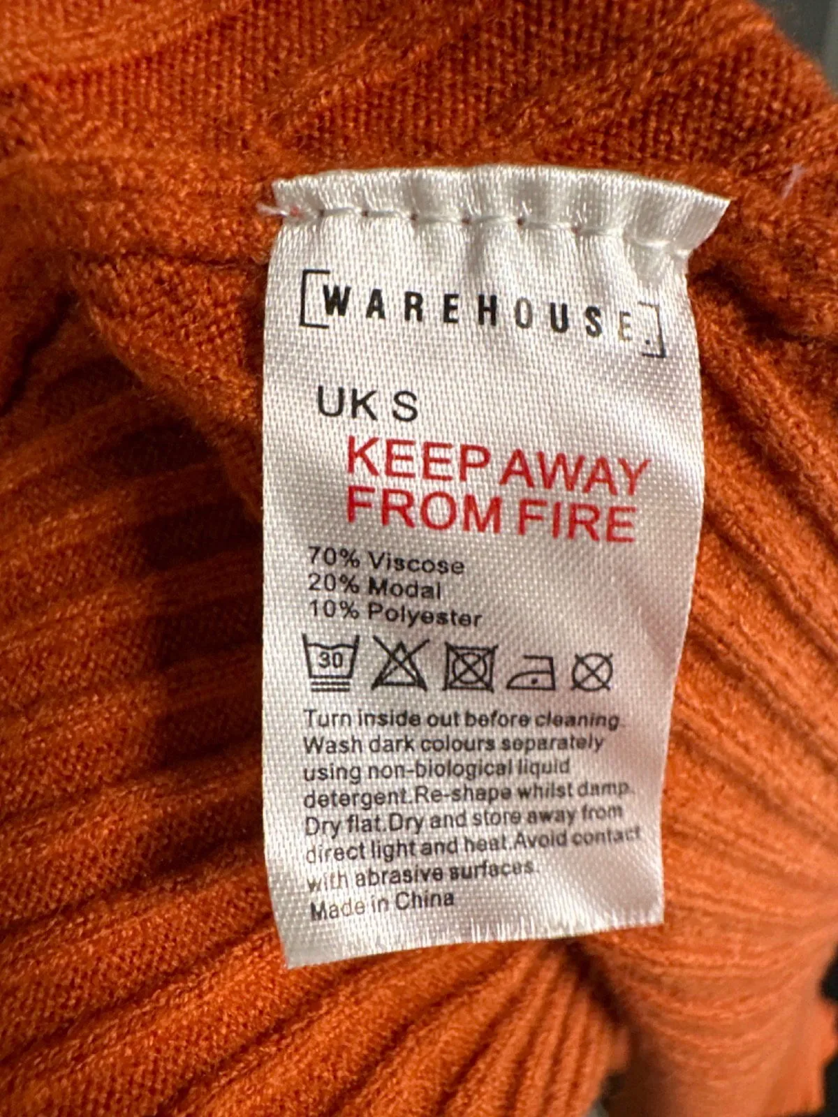 Warehouse Orange Mixed Rib Statement Dress UK S