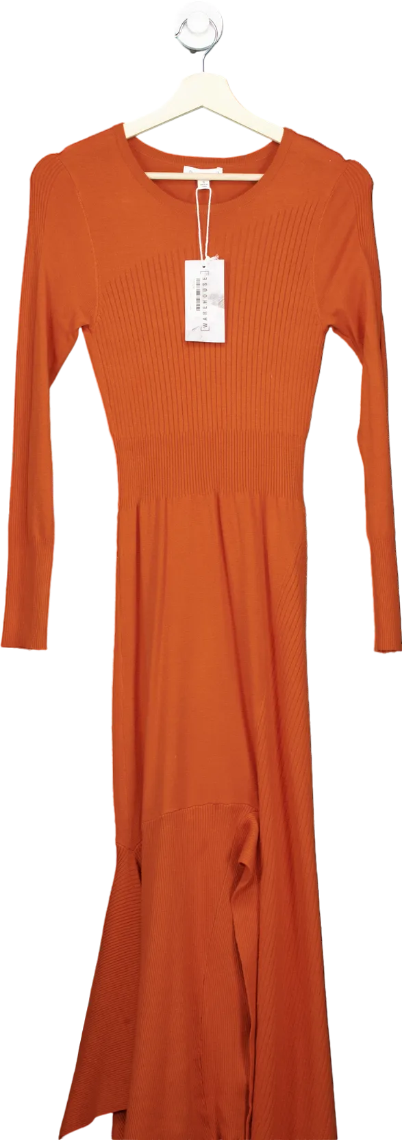 Warehouse Orange Mixed Rib Statement Dress UK S