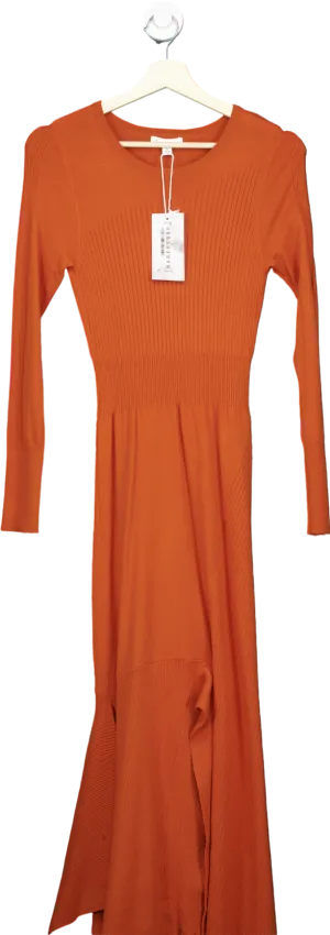 Warehouse Orange Mixed Rib Statement Dress UK S