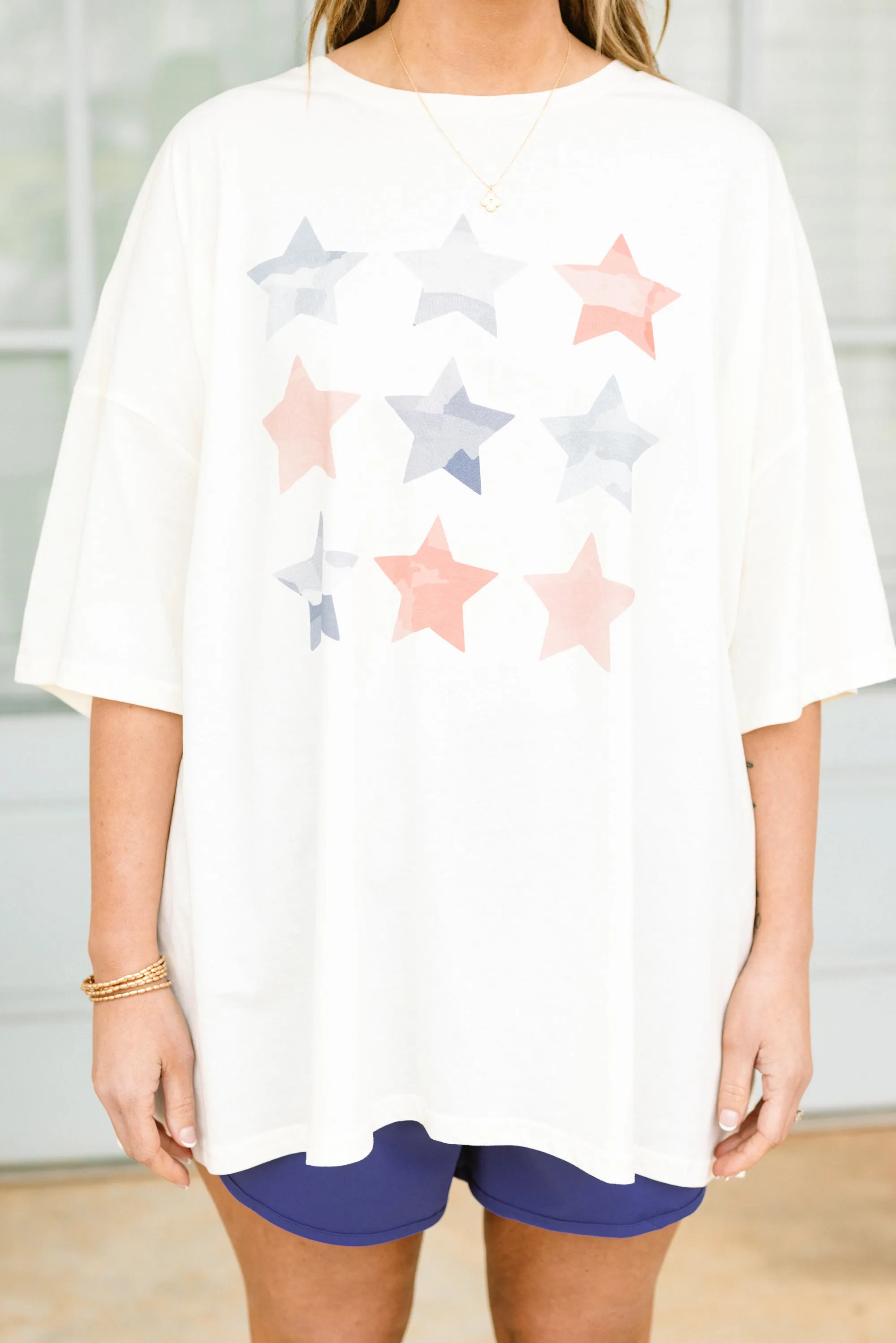 Watercolor Stars Boyfriend Tee, Ivory