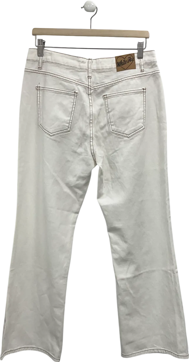 White Fox Cream Lola High Rise Wide Leg Jeans UK L