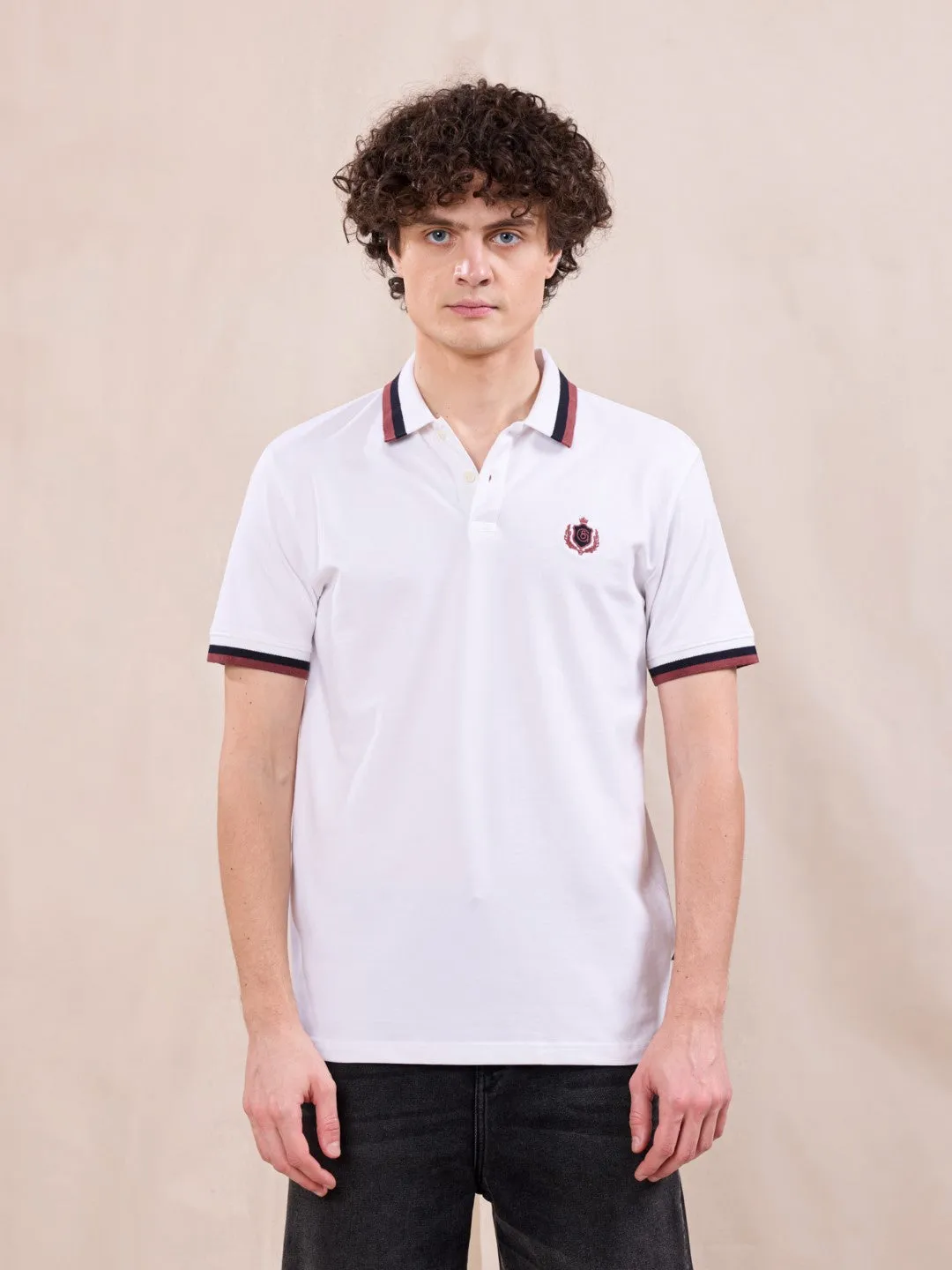 White Jacquard Cotton Polo T-Shirt