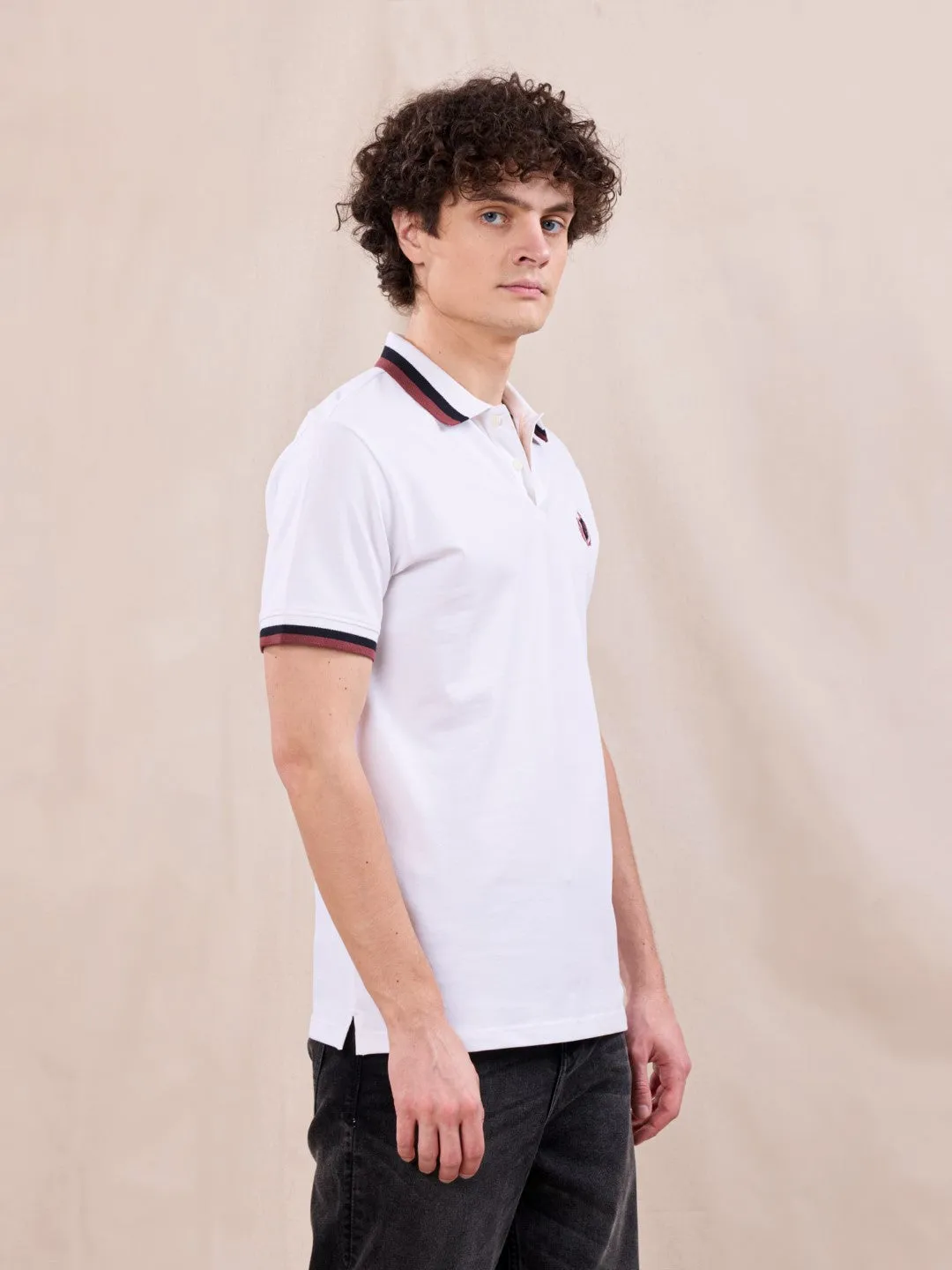 White Jacquard Cotton Polo T-Shirt