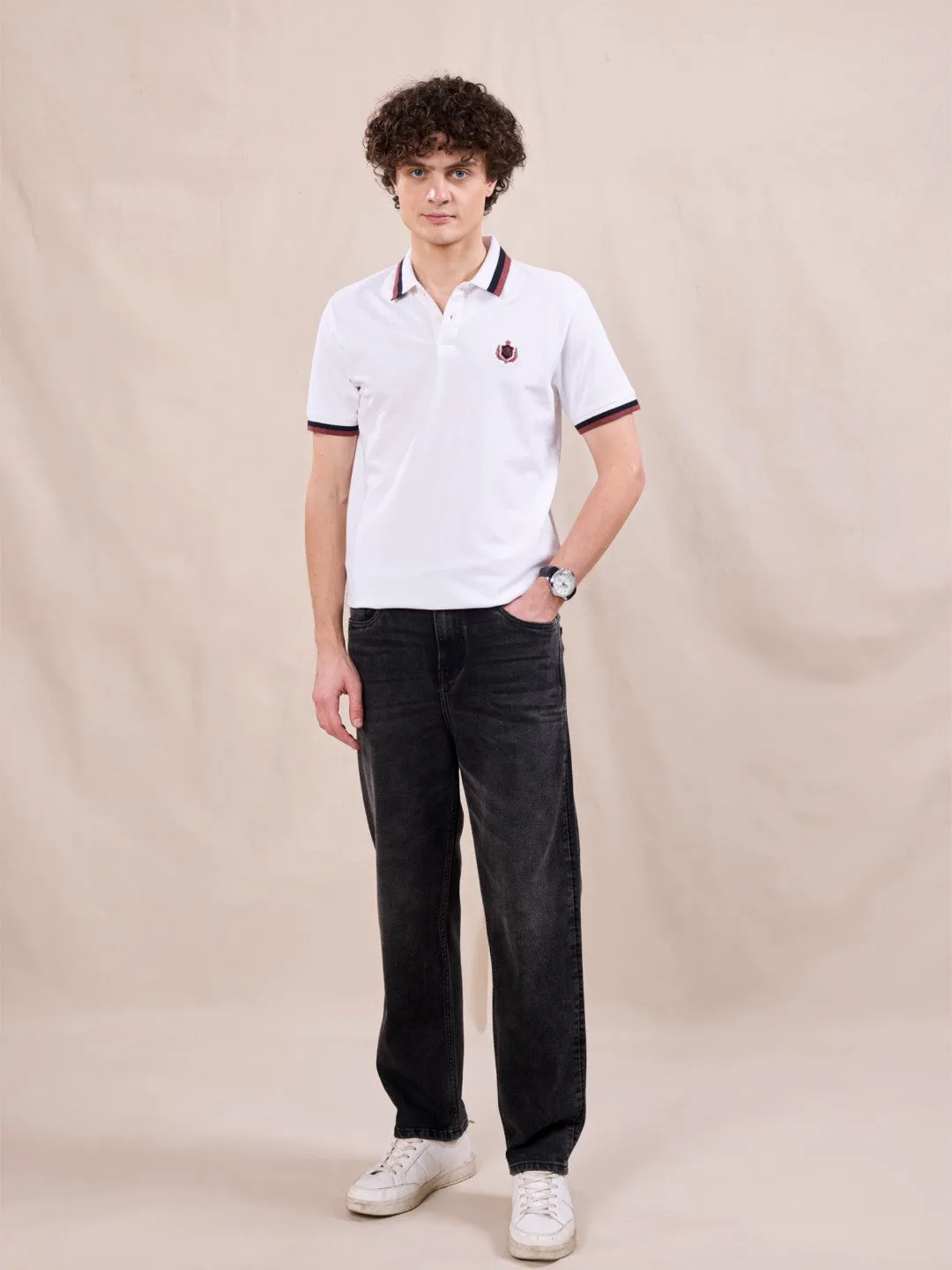 White Jacquard Cotton Polo T-Shirt