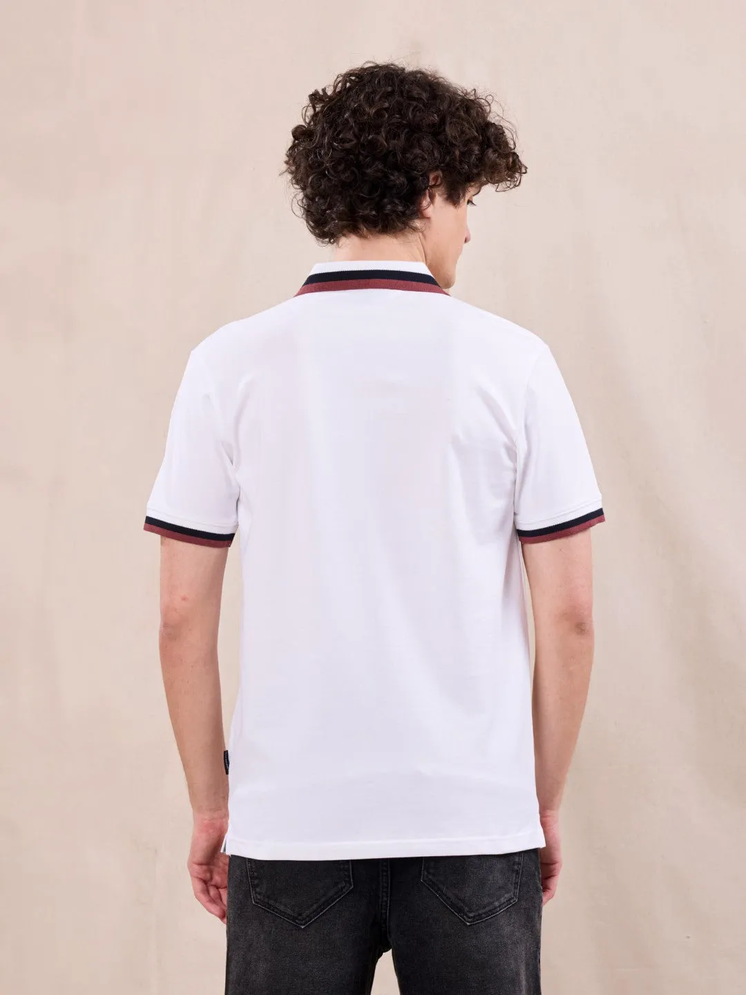 White Jacquard Cotton Polo T-Shirt