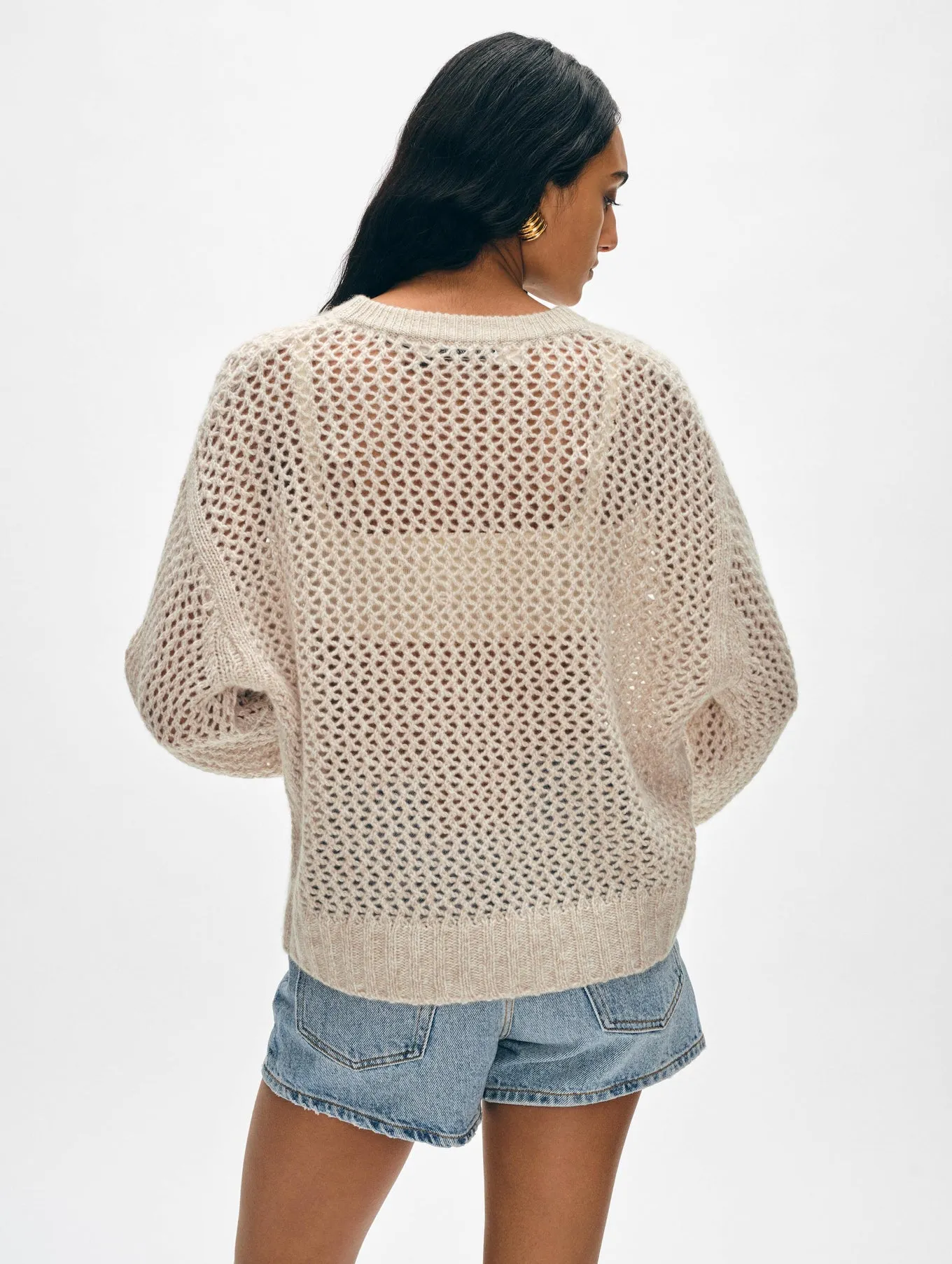 White   Warren - Cashmere Marled Mesh Crewneck Sweater - Sandwisp Combo