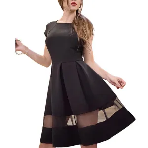 Women Dresses Fashion Round Neck Solid Casual Summer Dress Plus Size Splice Dress Black Vintage Office Dresses