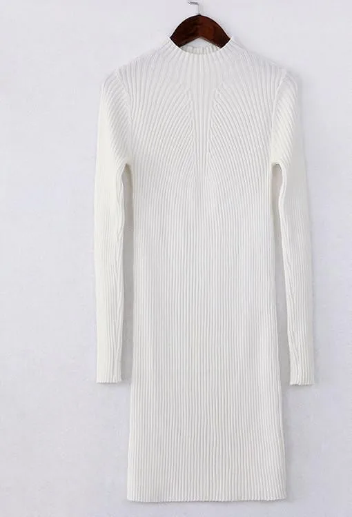 Women Winter Dresses Black Red Warm Sweater Dress Turtleneck Long Sleeve Skinny Split Pencil Knitted Office Dress