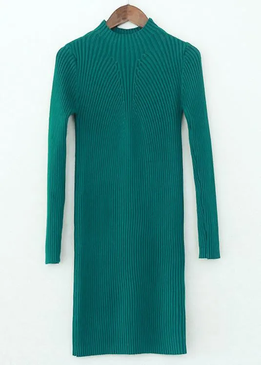 Women Winter Dresses Black Red Warm Sweater Dress Turtleneck Long Sleeve Skinny Split Pencil Knitted Office Dress