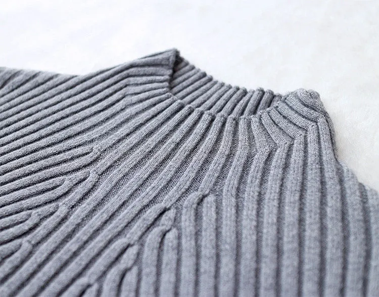 Women Winter Dresses Black Red Warm Sweater Dress Turtleneck Long Sleeve Skinny Split Pencil Knitted Office Dress