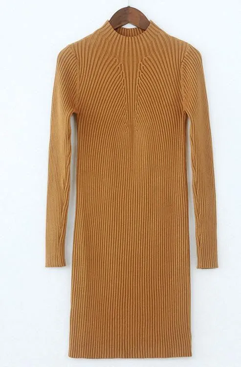 Women Winter Dresses Black Red Warm Sweater Dress Turtleneck Long Sleeve Skinny Split Pencil Knitted Office Dress