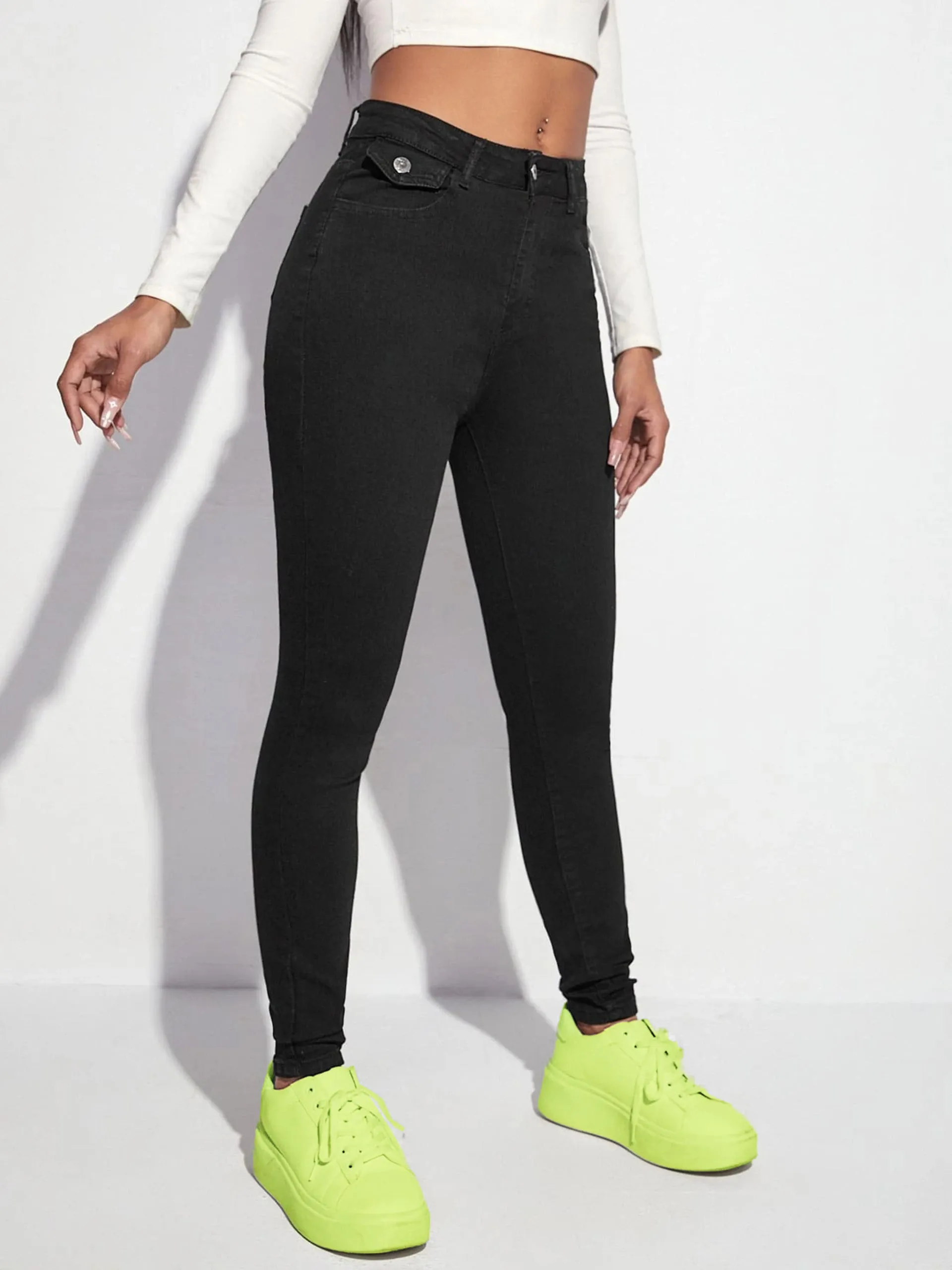 Women's Black Skinny High-Rise Clean-Look Regular-Length Stretchable Denim Jeans