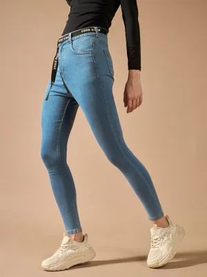 Women's Blue Cotton Skinny-Fit Cropped High-Rise Stretchable Denim Jeans