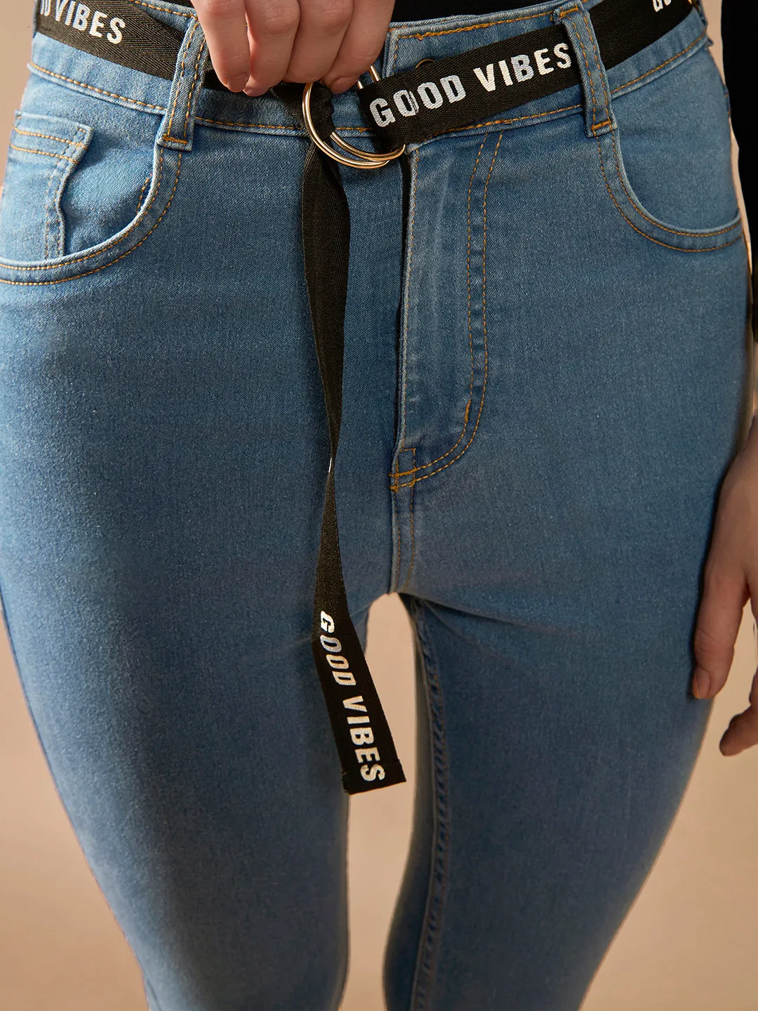 Women's Blue Cotton Skinny-Fit Cropped High-Rise Stretchable Denim Jeans