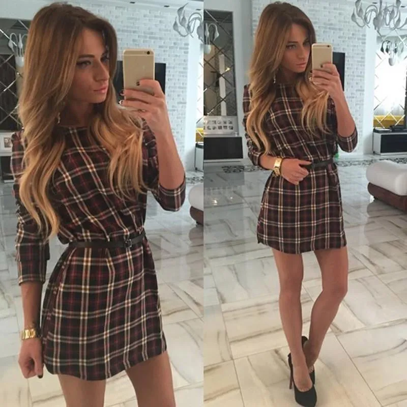 Women's dresses Autumn Women Casual Lattice Long Sleeve red Dress Women Dresses Vintage Office Dresses Clothes for Women