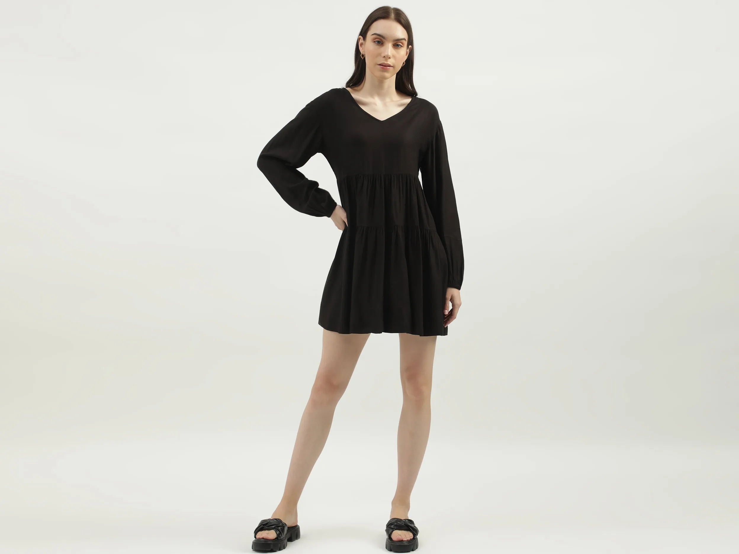 Women's Regular Fit V-Neck Solid Dresses