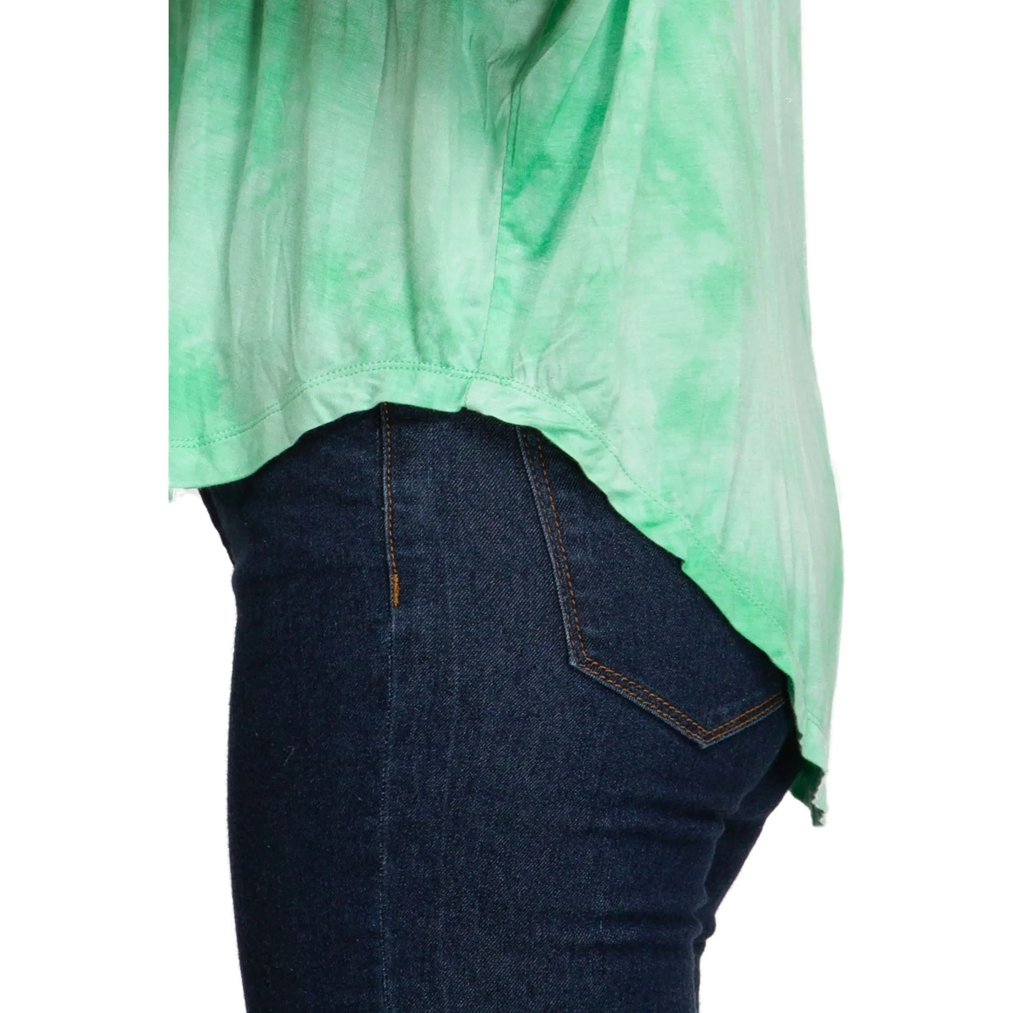 Women's Tie Dye V-Neck Knit Top – Blue, Green, and Yellow