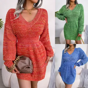 Women's Vibrant Sweater Dress with Oversized Sleeves