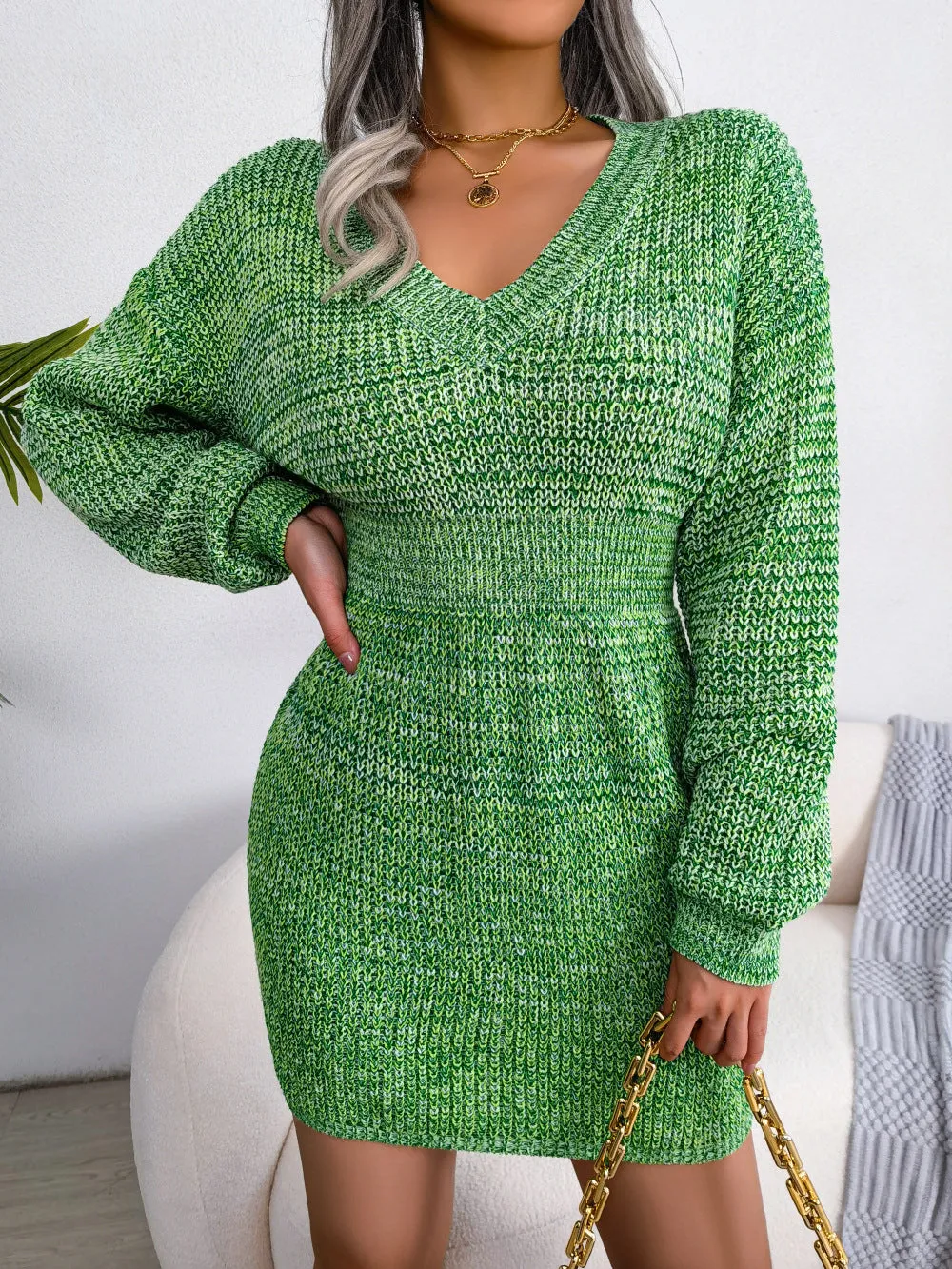 Women's Vibrant Sweater Dress with Oversized Sleeves