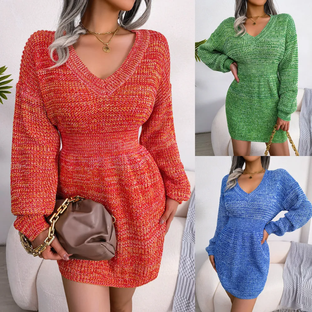 Women's Vibrant Sweater Dress with Oversized Sleeves