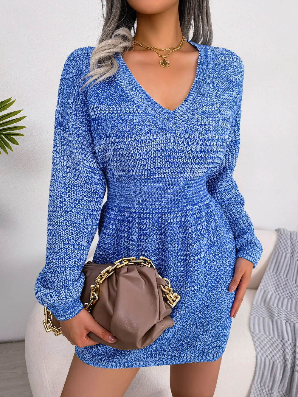 Women's Vibrant Sweater Dress with Oversized Sleeves
