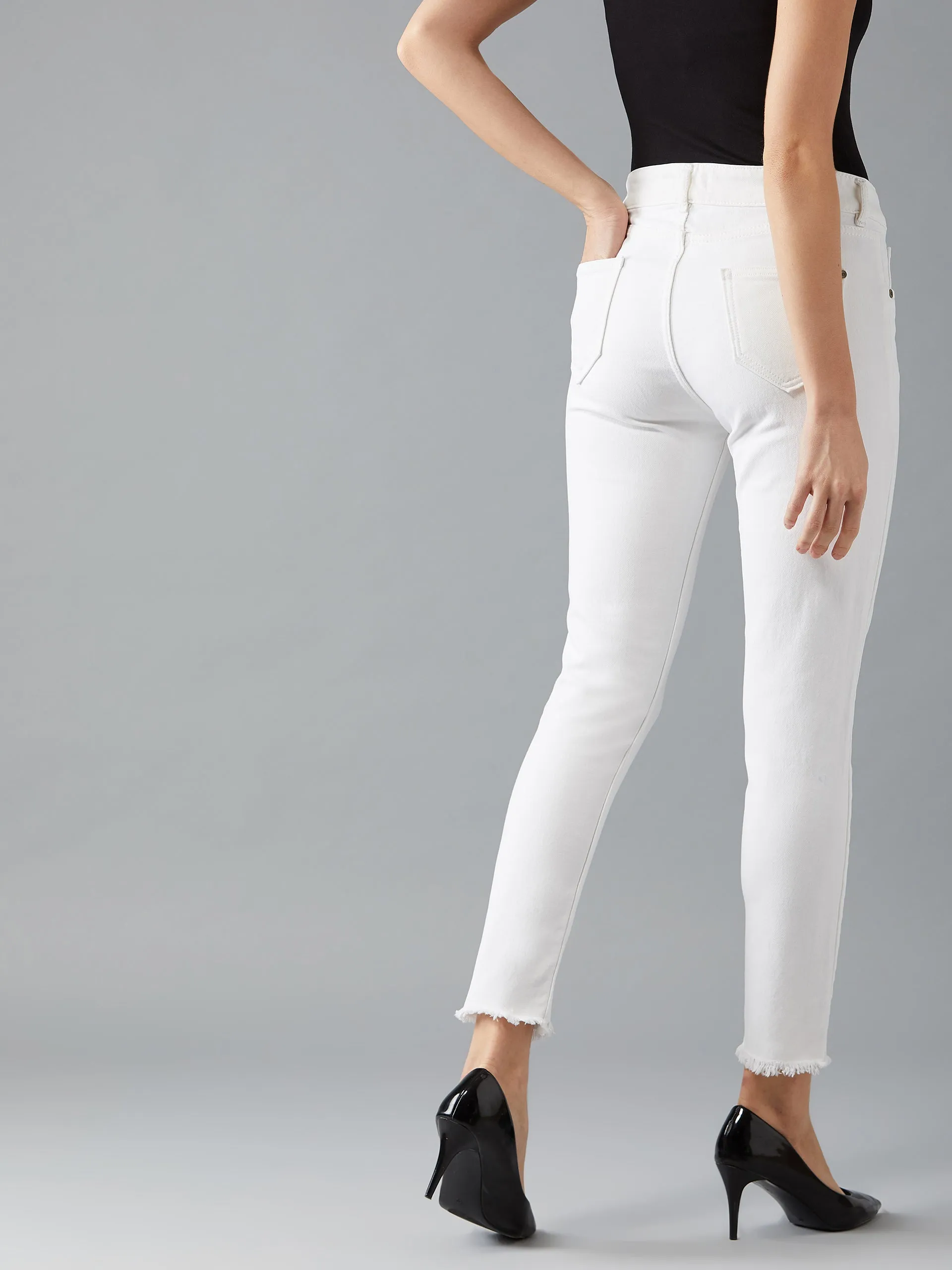Women's White Skinny Mid-Rise Bleached Clean-Look Cropped Stretchable Denim Jeans